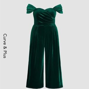 BRAND NEW: velvet off-shoulder solid ruched jumpsuit from Cider. 1XL or 16/18
